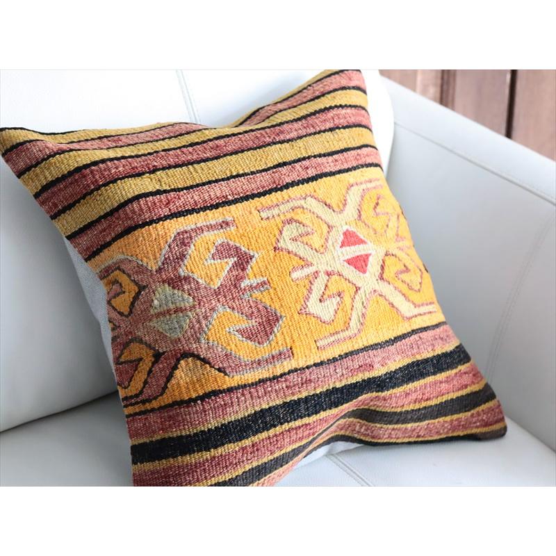 オールドキリム 40cm角クッションカバー 40×40cm イエローオレンジ Old Kilim Cushion |  | 02