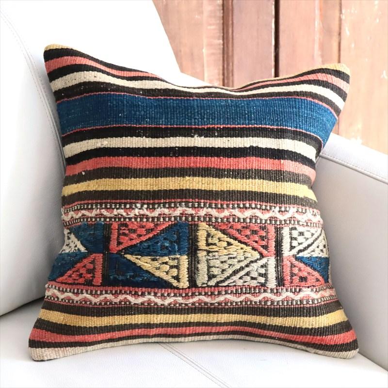 オールドキリム 40cm角クッションカバー 40×40cm ボーダー・ジジム Old Kilim Cushion | 