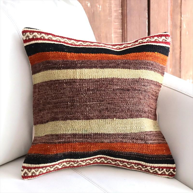 オールドキリム 40cm角クッションカバー 39×39cm ボーダー・ジジム Old Kilim Cushion | 