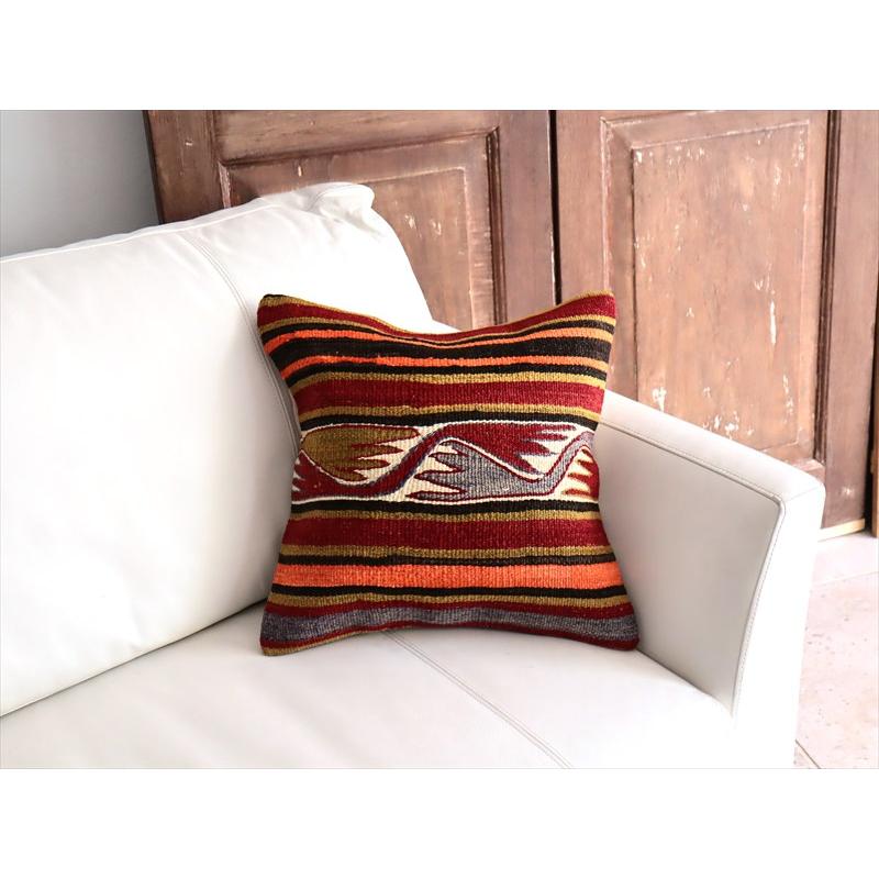 オールドキリム 40cm角クッションカバー 39×40cm ボーダーと鳥のモチーフ Old Kilim Cushion |  | 01