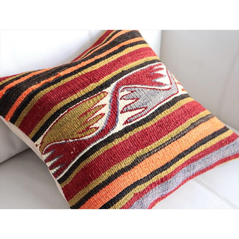オールドキリム 40cm角クッションカバー 39×40cm ボーダーと鳥のモチーフ Old Kilim Cushion |  | 02