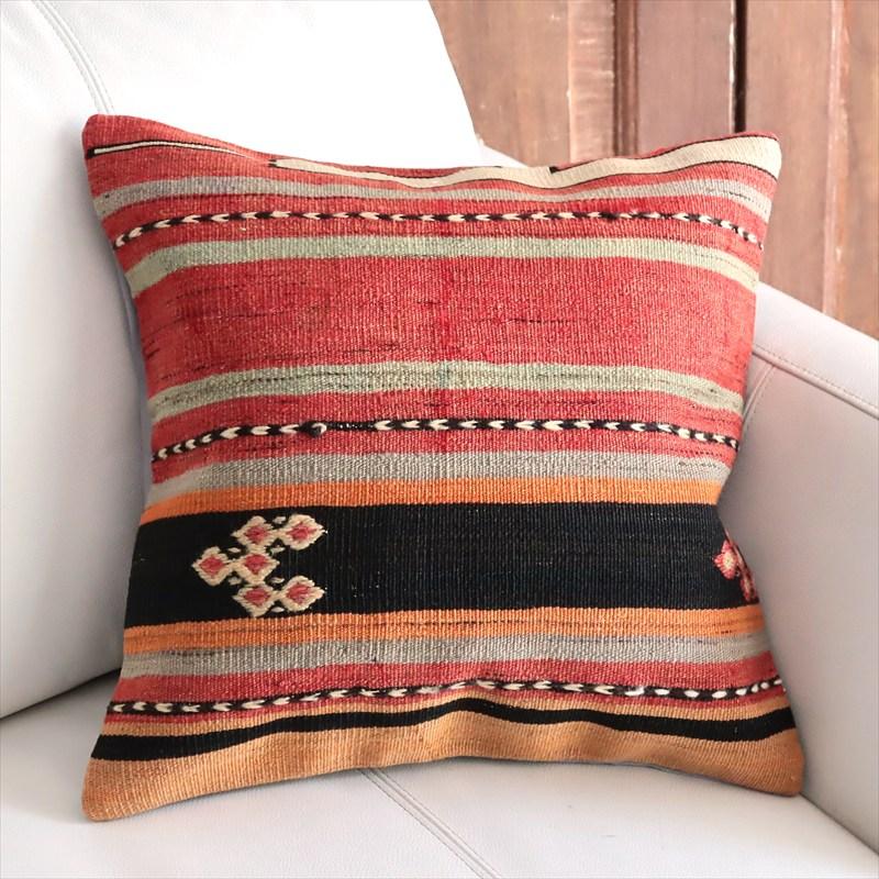 オールドキリム 40cm角クッションカバー 40×40cm ボーダー・ジジム Old Kilim Cushion | 