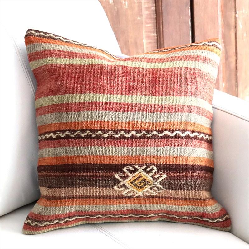 オールドキリム 40cm角クッションカバー 40×40cm ボーダー・ジジム Old Kilim Cushion | 
