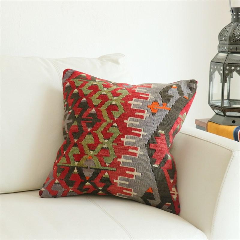 オールドキリム 40cm角クッションカバー 40×40cm エシュメ レッド＆ブルー Old Kilim Cushion | 