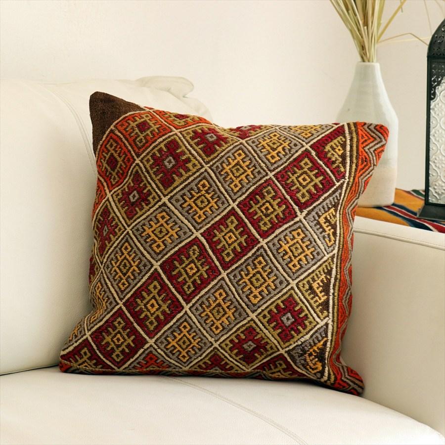 オールドキリム クッションカバー 40×39cm ひし形のジジム Old Kiilim Cushion | 