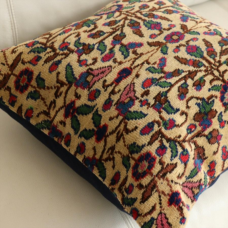 クッションカバー ヴィンテージ パイル織り 45×45cm トルコ絨毯フラワーデザイン Old Carpet Cushion |  | 01