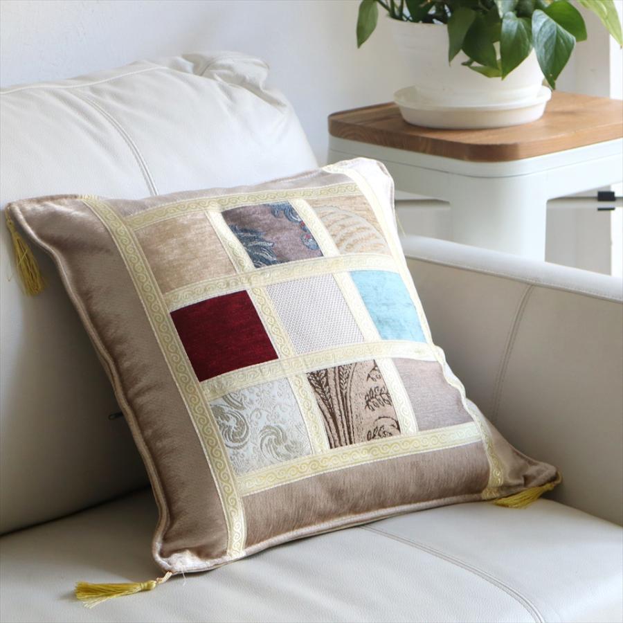 シュニール素材 モザイククッションカバー 45cmサイズ パッチワーク |  | 01