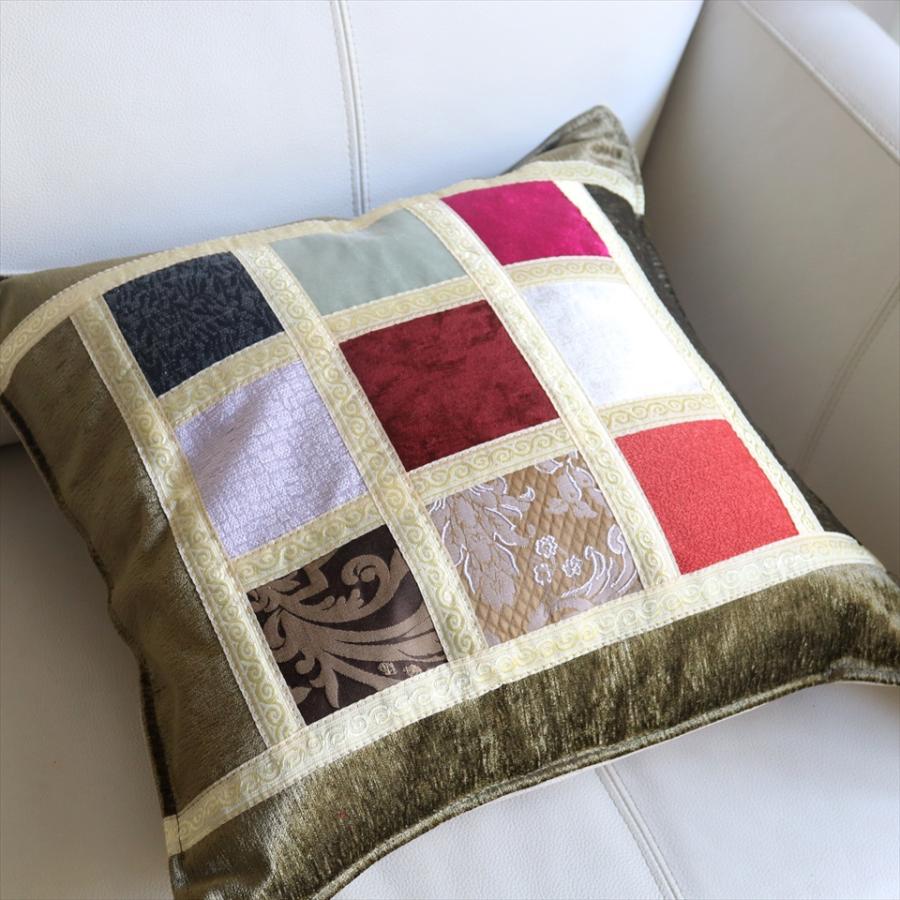 シュニール素材 モザイククッションカバー 45cmサイズ パッチワーク |  | 03