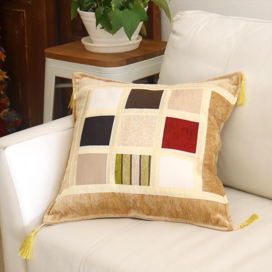 シュニール素材 モザイククッションカバー 45cmサイズ パッチワーク |  | 01