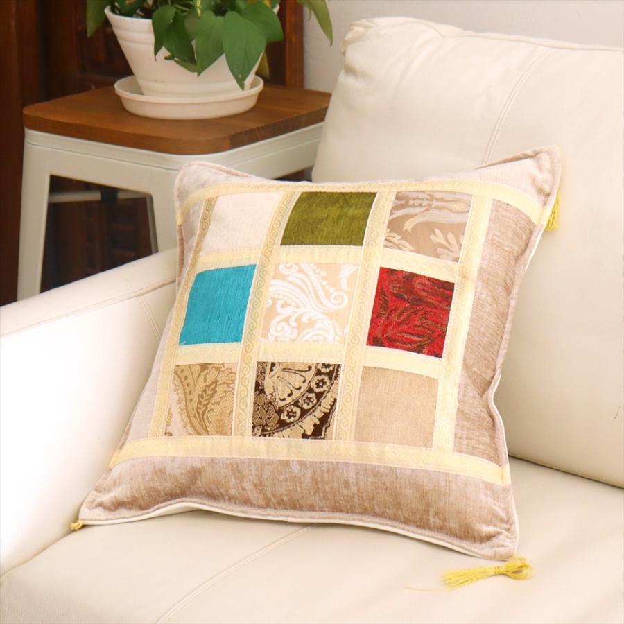 シュニール素材 モザイククッションカバー 45cmサイズ パッチワーク |  | 01