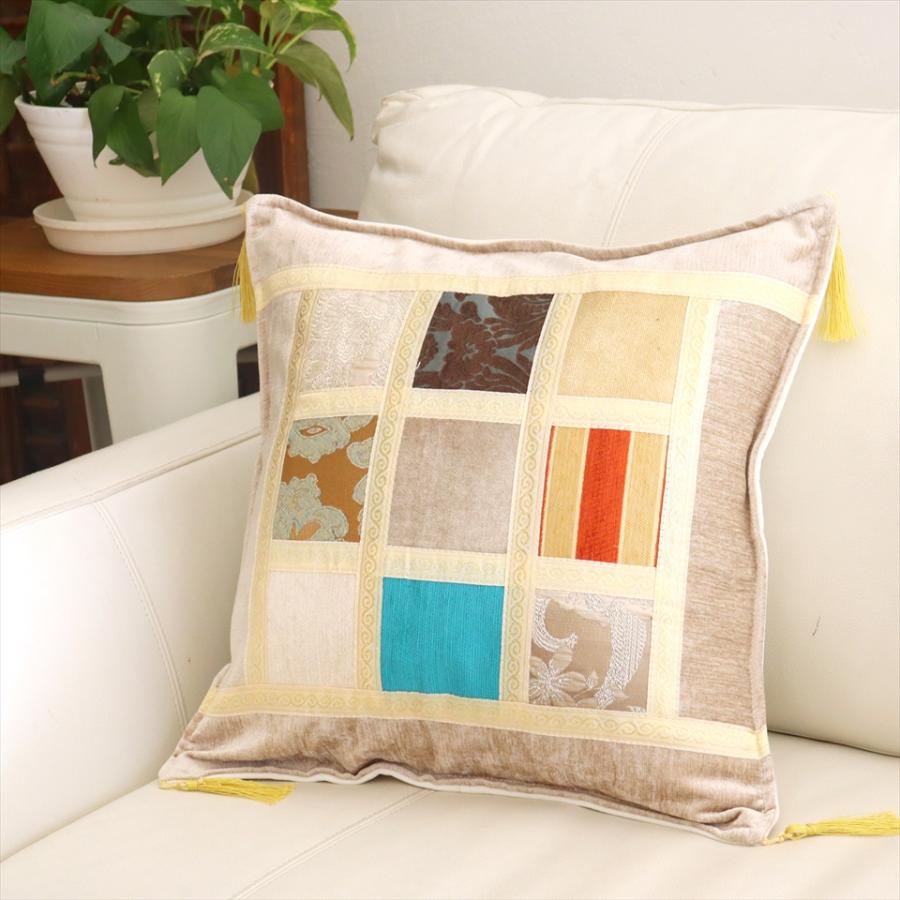 シュニール素材 モザイククッションカバー 45cmサイズ パッチワーク |  | 01