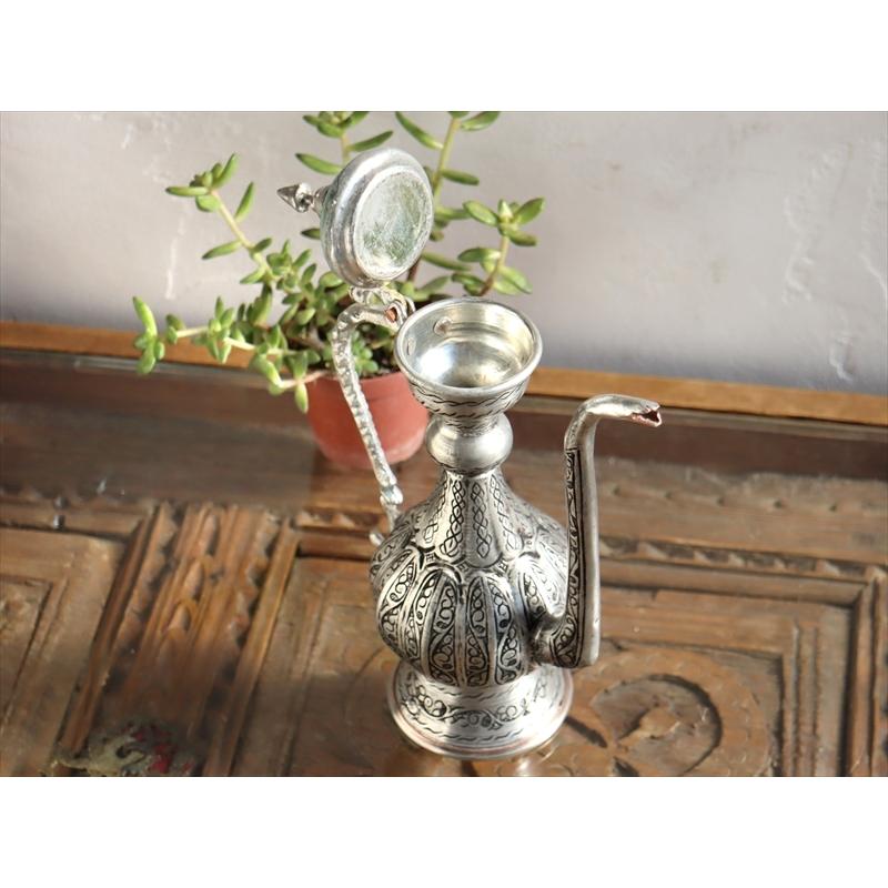 トルコ 銅製の水差し アンティークシルバー/高さ24cm