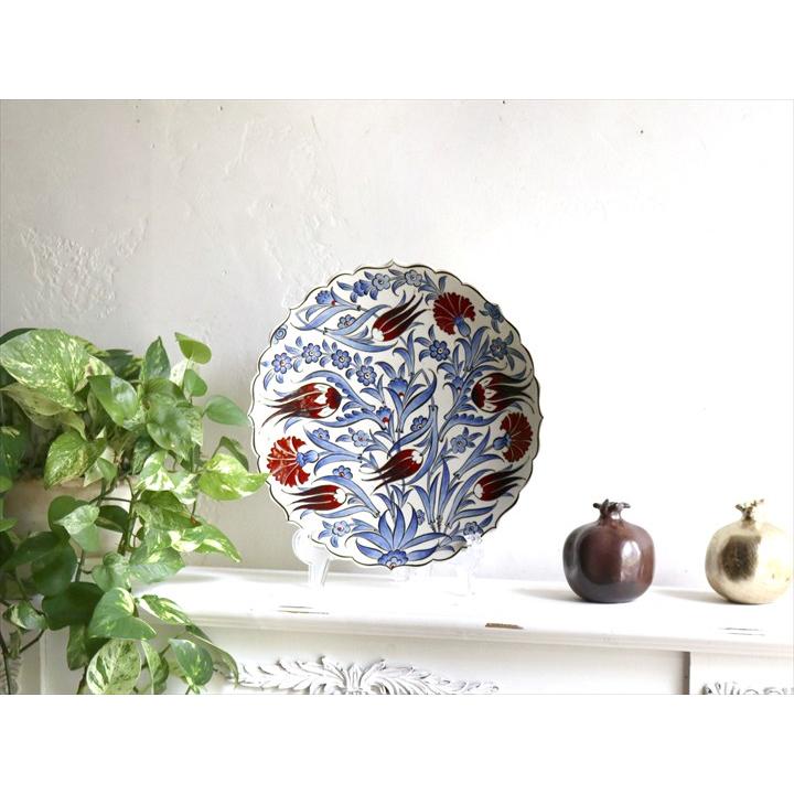 トルコ・キュタフヤ陶器 飾り絵皿 直径30.5cm チューリップ