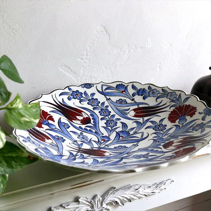 トルコ・キュタフヤ陶器 飾り絵皿 直径30.5cm チューリップ