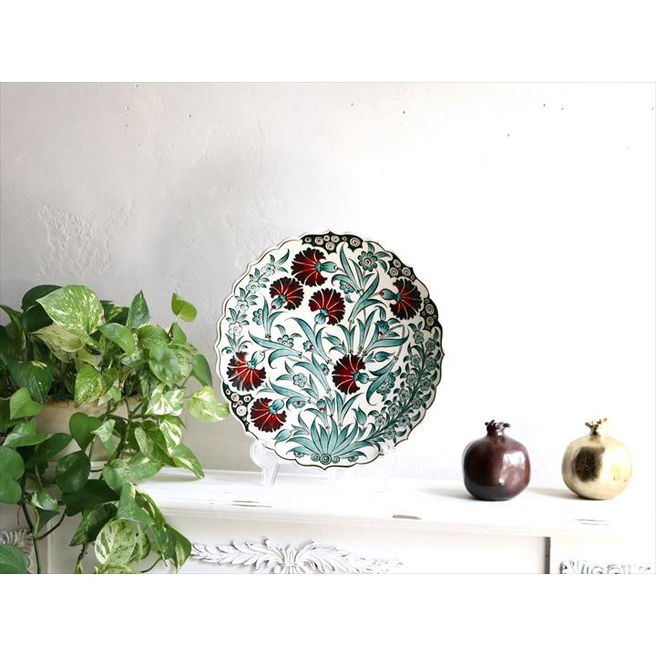トルコ・キュタフヤ陶器 飾り絵皿 直径31cm カーネーション オットマン 