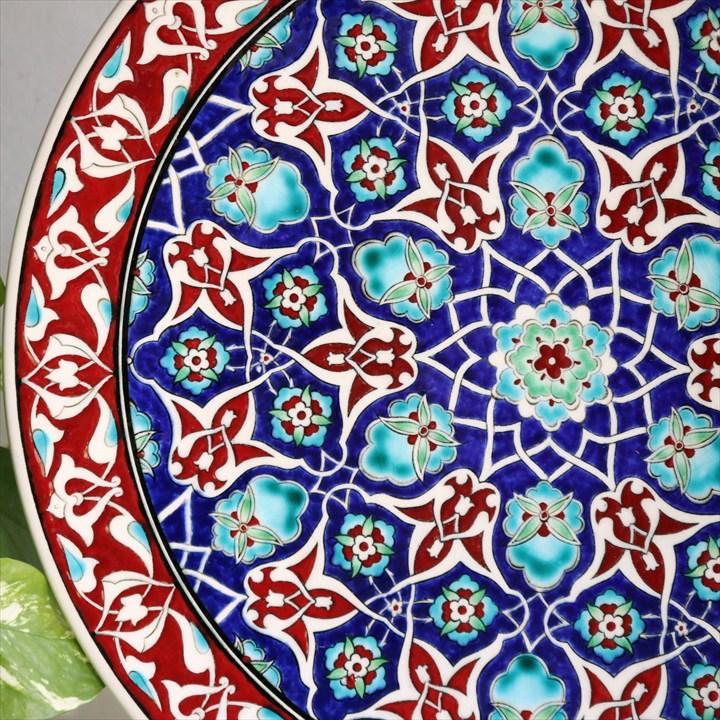 トルコ・キュタフヤ陶器 飾り絵皿 直径31cm アラベスク文様 オットマン