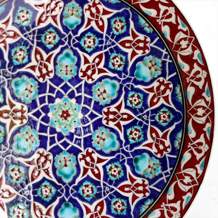 トルコ・キュタフヤ陶器 飾り絵皿 直径31cm アラベスク文様 オットマン