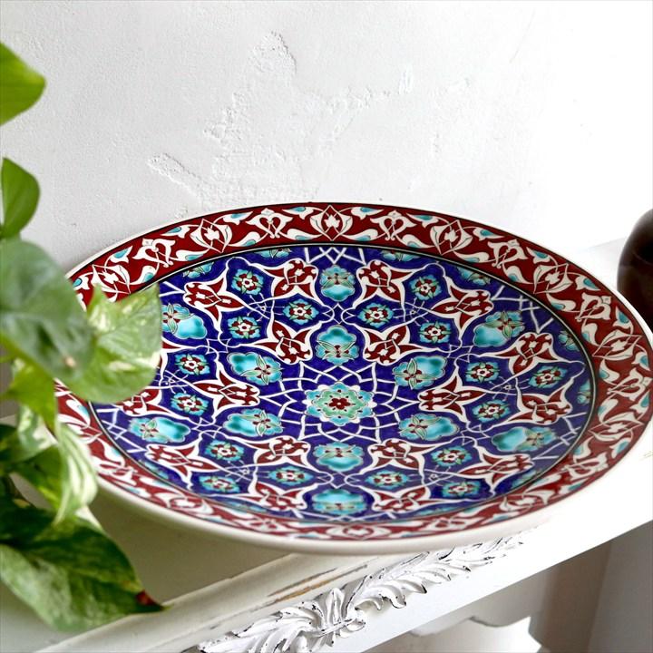 トルコ・キュタフヤ陶器 飾り絵皿 直径31cm アラベスク文様 オットマン