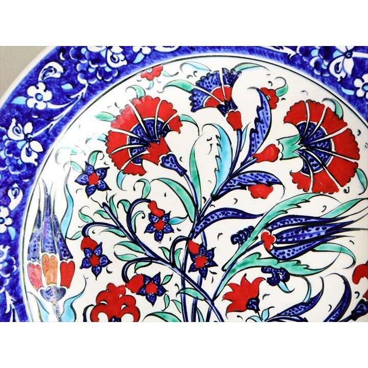 トルコ 手書き絵皿 直径32cm 飾り絵皿 チューリップとカーネーション