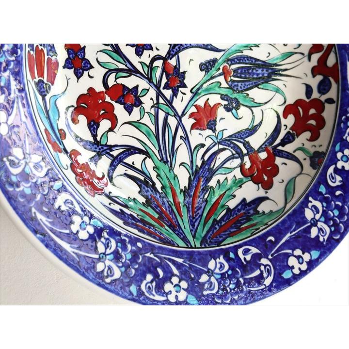 トルコ 手書き絵皿 直径32cm 飾り絵皿 チューリップとカーネーション