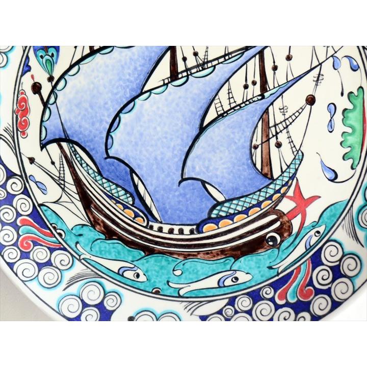 トルコ 手書き絵皿 直径30.5cm 飾り絵皿 チャナッカレ・トロイの船