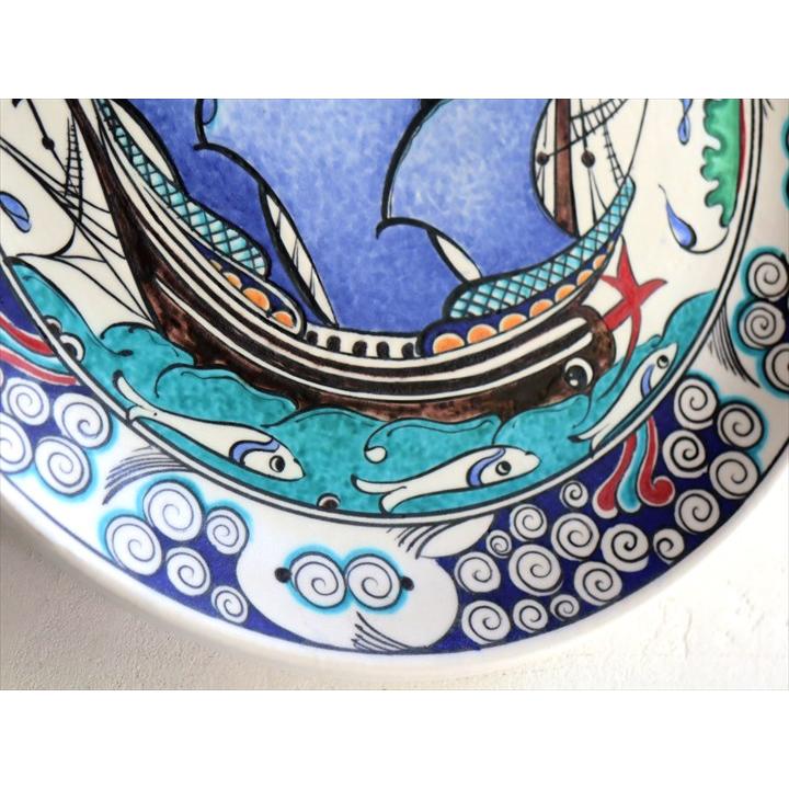 オスマントルコの陶磁器　作品集　船・海の柄 トルコ 手書き絵皿 直径30.5cm 飾り絵皿 チャナッカレ・トロイの船