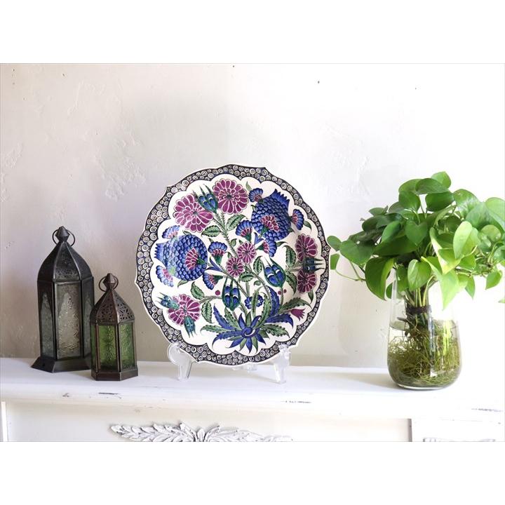 トルコ 手書き絵皿 直径32cm 飾り絵皿 ザクロとカーネーション