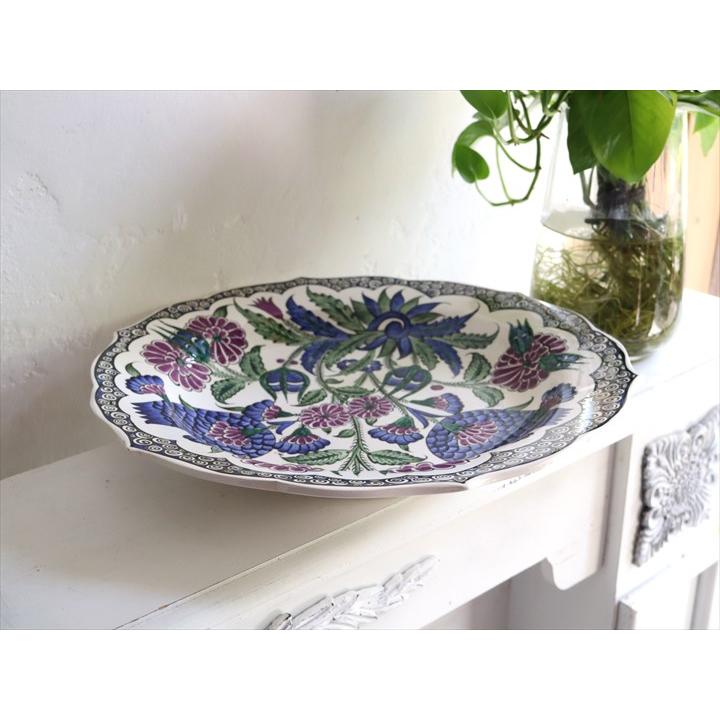 トルコ 手書き絵皿 直径32cm 飾り絵皿 ザクロとカーネーション