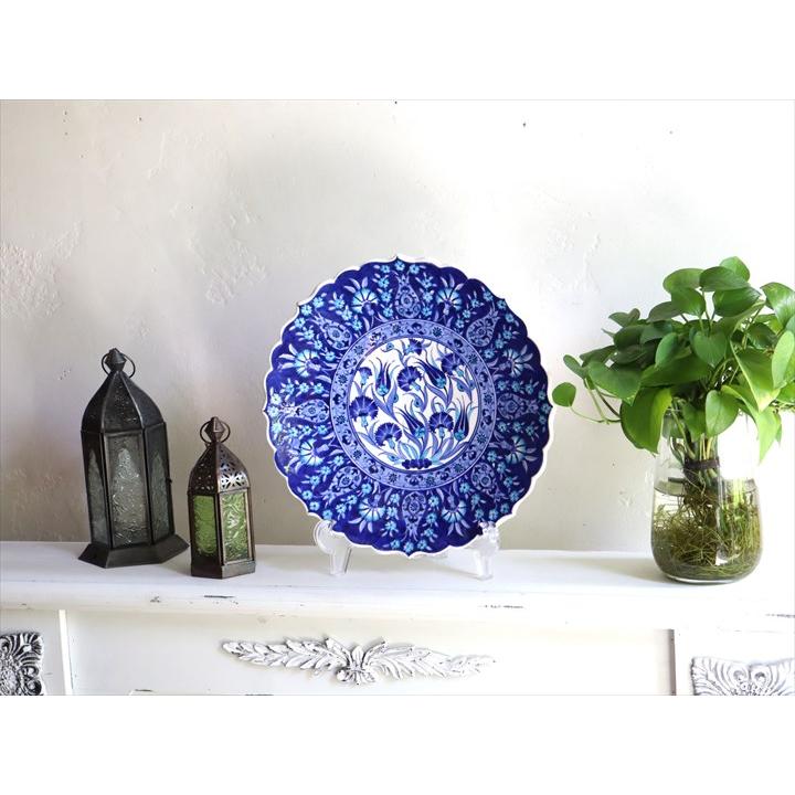 トルコ 手書き絵皿 直径31cm 飾り絵皿 ブルーフラワー ミュージアム