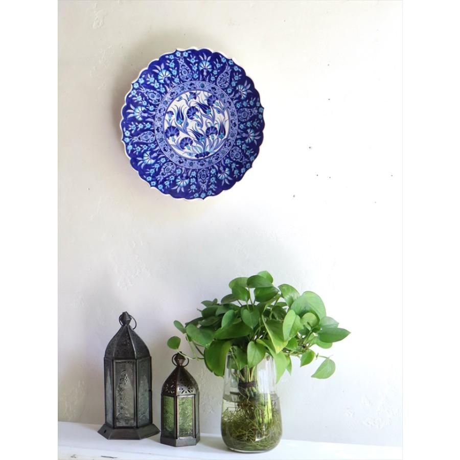トルコ 手書き絵皿 直径31cm 飾り絵皿 ブルーフラワー ミュージアム