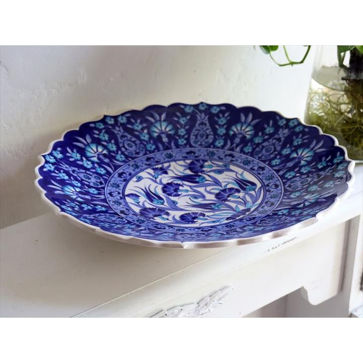 トルコ 手書き絵皿 直径31cm 飾り絵皿 ブルーフラワー ミュージアム