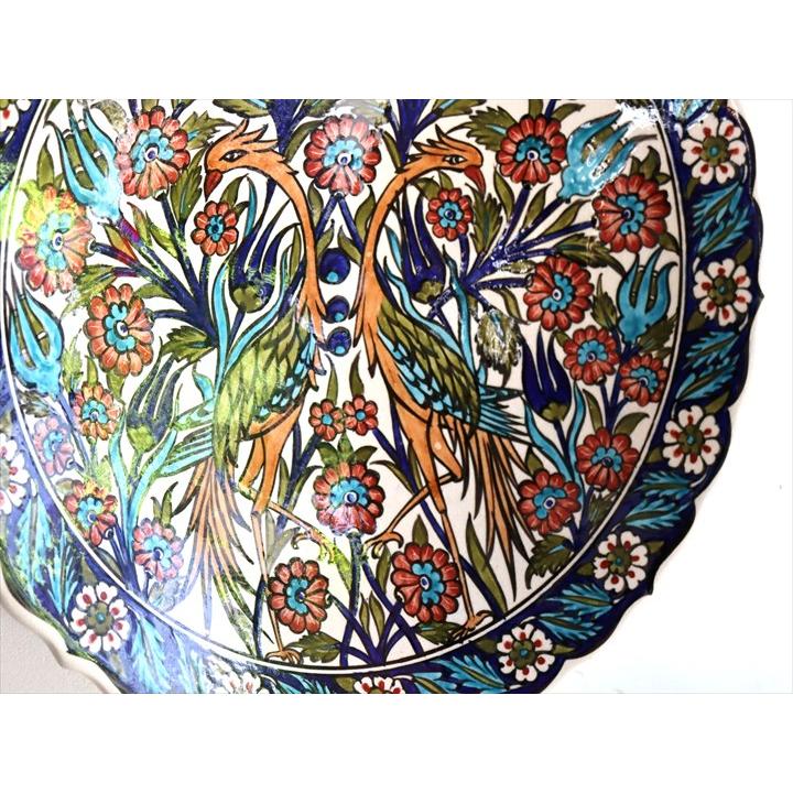 トルコ 手書き絵皿 直径31cm 飾り絵皿 孔雀とフラワー ミュージアム