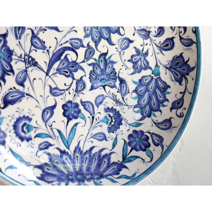 トルコ 手書き絵皿 直径31cm 飾り絵皿 ブルーフラワー ミュージアム