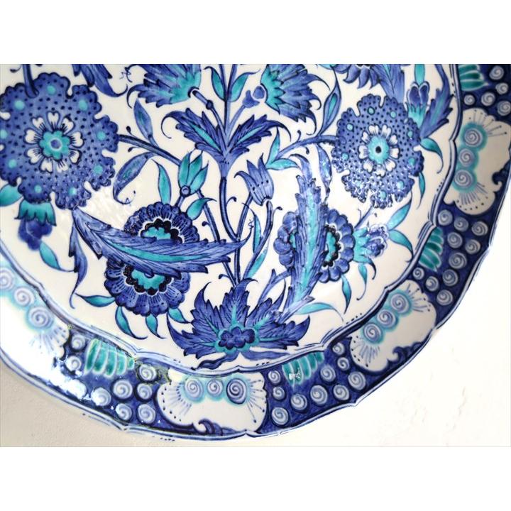 トルコ 手書き絵皿 直径30.5cm 飾り絵皿 ブルーフラワー ミュージアム