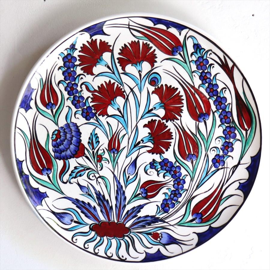 飾り絵皿 トルコ・キュタフヤ陶器 トルコ　アンティーク　飾り皿 直径31cm オットマン アラベスク文様 工芸品