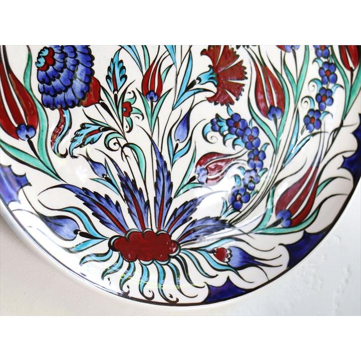 トルコ 手書き絵皿 直径32.5cm 飾り絵皿 チューリップとカーネーション