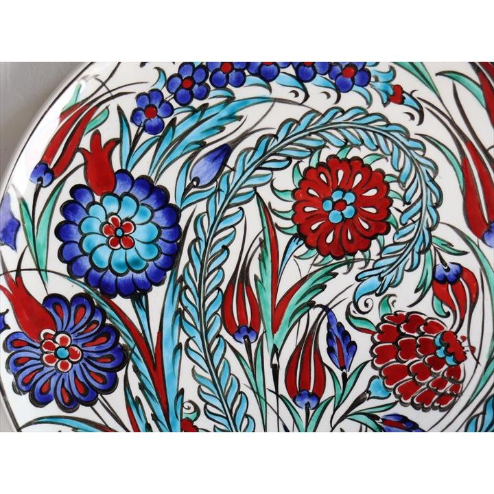 トルコ 手書き絵皿 直径32.5cm 飾り絵皿 チューリップとカーネーション