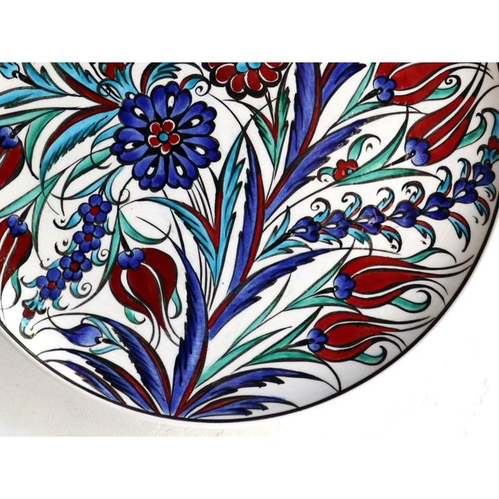 トルコ 手書き絵皿 直径32.5cm 飾り絵皿 チューリップとカーネーション