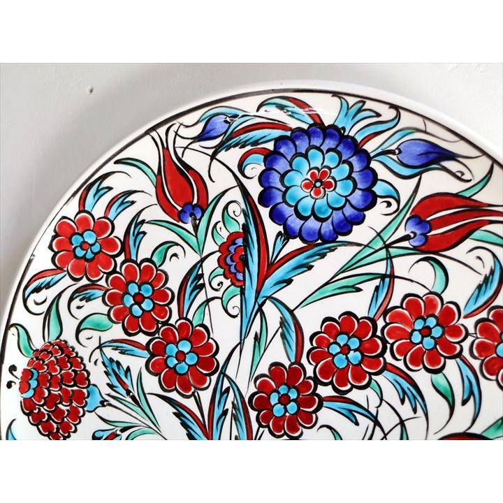 トルコ 絵皿 トルコ 手書き絵皿 直径32.5cm 飾り絵皿 チューリップとカーネーション