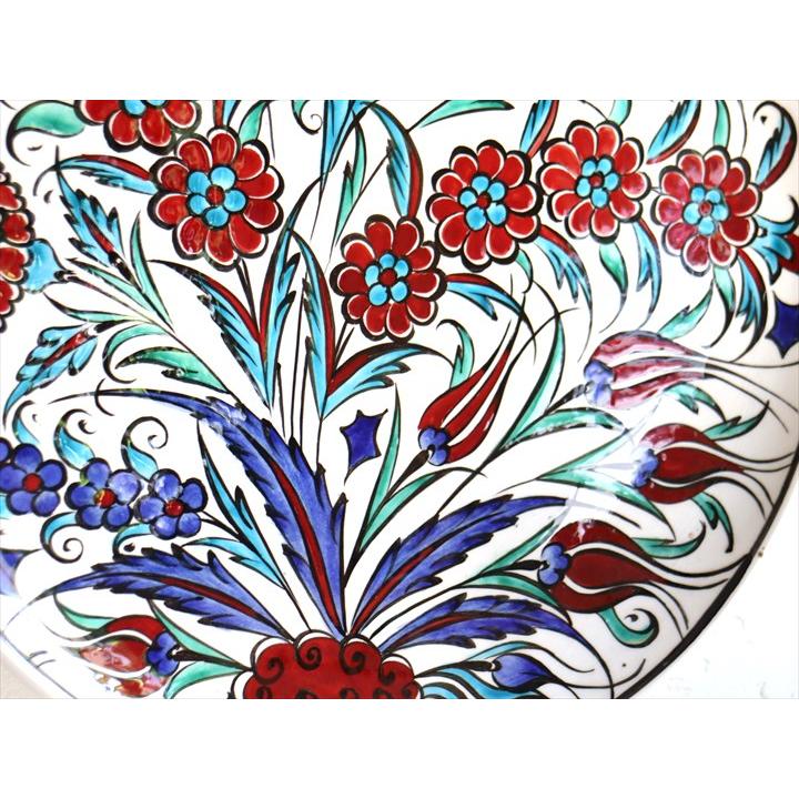 トルコ 手書き絵皿 直径32.5cm 飾り絵皿 チューリップとカーネーション