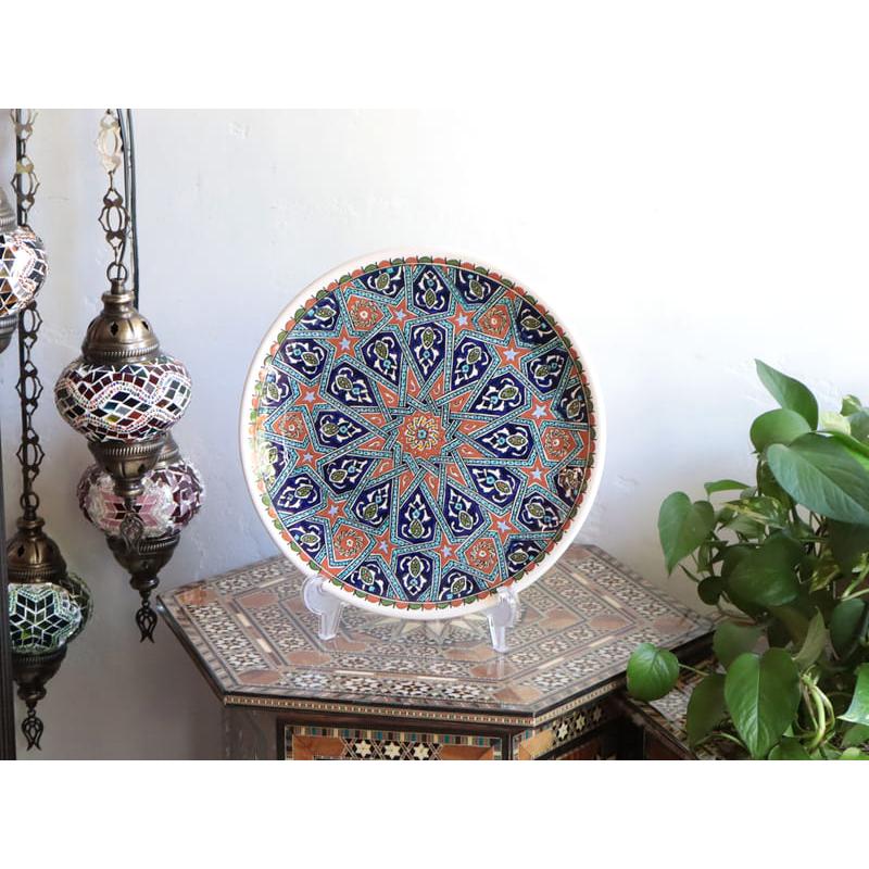 トルコ　アンティーク　飾り皿 キリムスタイル / トルコ陶器飾り皿 直径30cmプレート