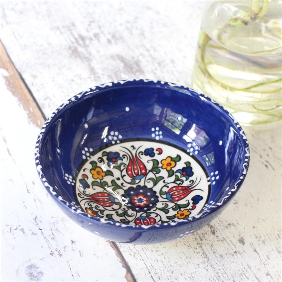 トルコ製ボウル(手書きキュタフヤ陶器)：ネイビー Φ12cm