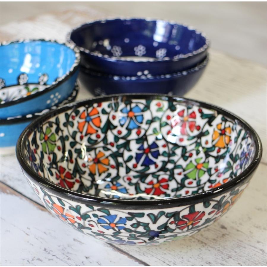 トルコ製ボウル(手描きキュタフヤ陶器)：カラフル フラワー Φ16cm