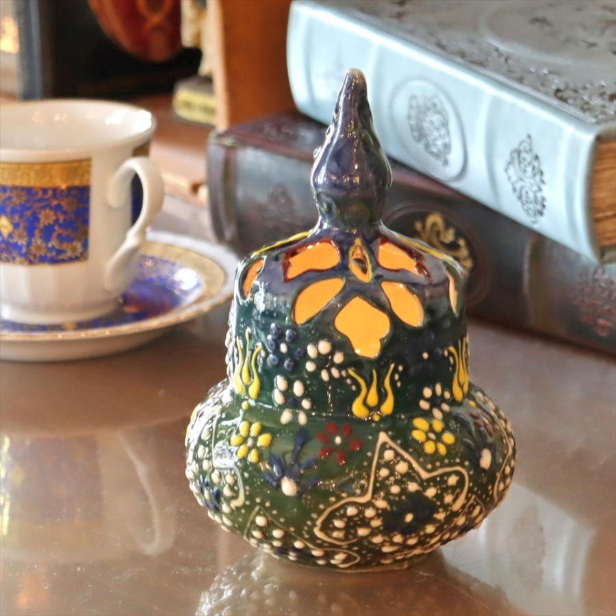 陶器のキャンドルホルダー H16cm ブルー/グリーントルコ製 キュタフヤ陶器 | ブランド登録なし