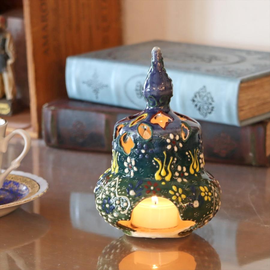 陶器のキャンドルホルダー H16cm ブルー/グリーントルコ製 キュタフヤ陶器 | ブランド登録なし | 02