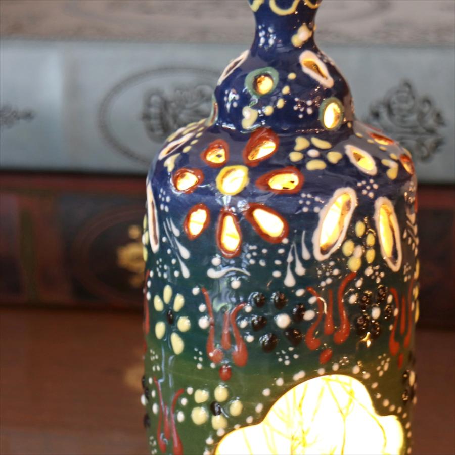 陶器のキャンドルホルダー H17cm ブルー/グリーン トルコ製 キュタフヤ陶器 | ブランド登録なし | 04