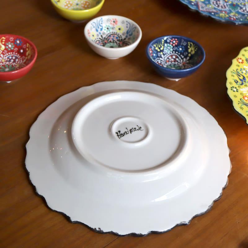 トルコ製プレート 直径25cm 手書きキュタフヤ陶器 フラワーデザイン ネイビー_5