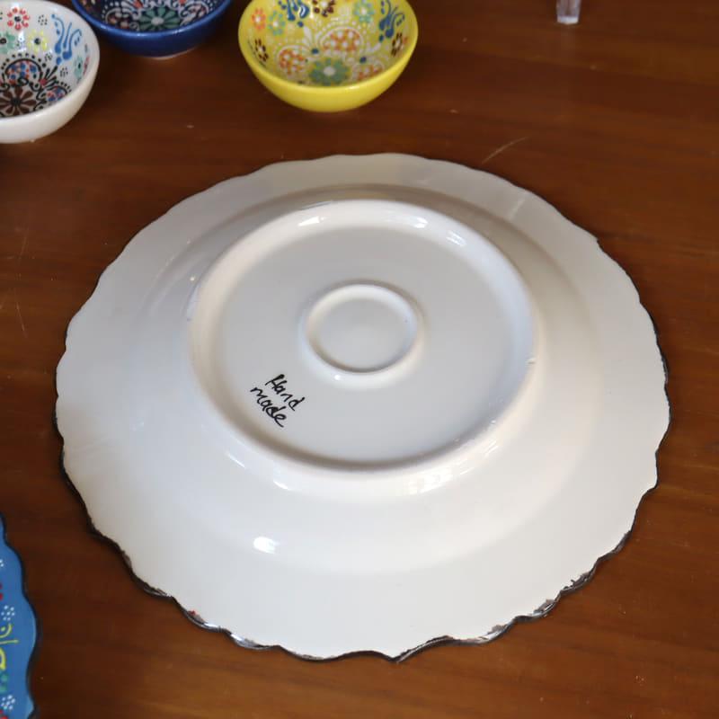 トルコ製プレート 直径25cm 手書きキュタフヤ陶器 フラワーデザイン ブルー_5