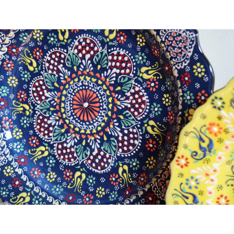 トルコ製プレート 直径30cm 飾り皿 手書きキュタフヤ陶器 フラワー