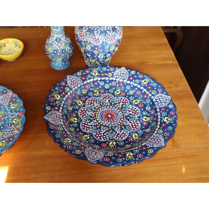 トルコ製プレート 直径30cm 飾り皿 手書きキュタフヤ陶器 フラワー